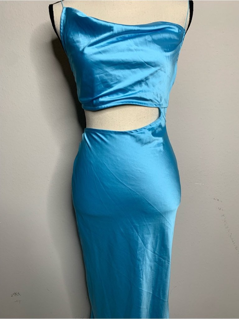 Nwt Jluxlabel Marine Light Blue Satin Cowl Neck Cutout Midi Maxi Dress — image 8 of 8